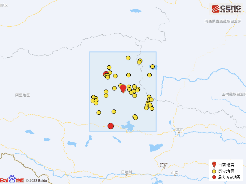 西藏地震系周邊5年最大地震